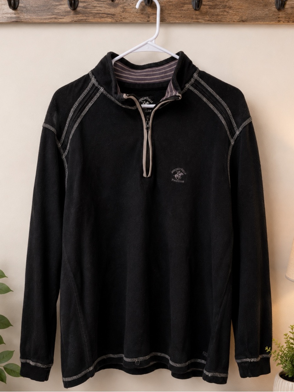 Beverly Hills Polo Club Black Quarter Zip Pullover Sweatshirt Size L